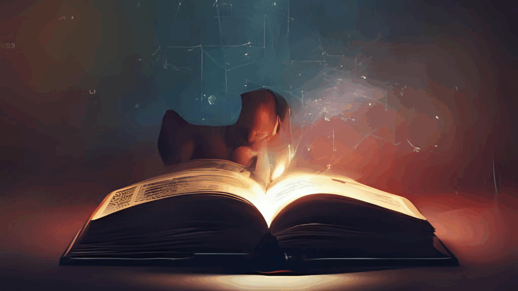 開かれた、分厚く古い辞典に柔らかな光があたり、記された知恵の数々が蘇る1枚で体系的な教える力を示した