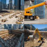 建設機械・クレーン・土留めと掘削の4種類の写真によりブログテーマを表現した1枚