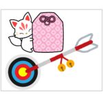 受験者への応援をお守りを抱えるネコと矢的のイラストで表現した