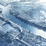 管理者協議の要点として最も難航する河川協議を象徴的に表すため河川とそれを見下ろす銅像であらわした1枚