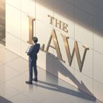 各施設管理者は各種法令に沿って事務処理を行うことを視覚的に表した1枚（中央にLAWの文字、その脇に施設管理者）